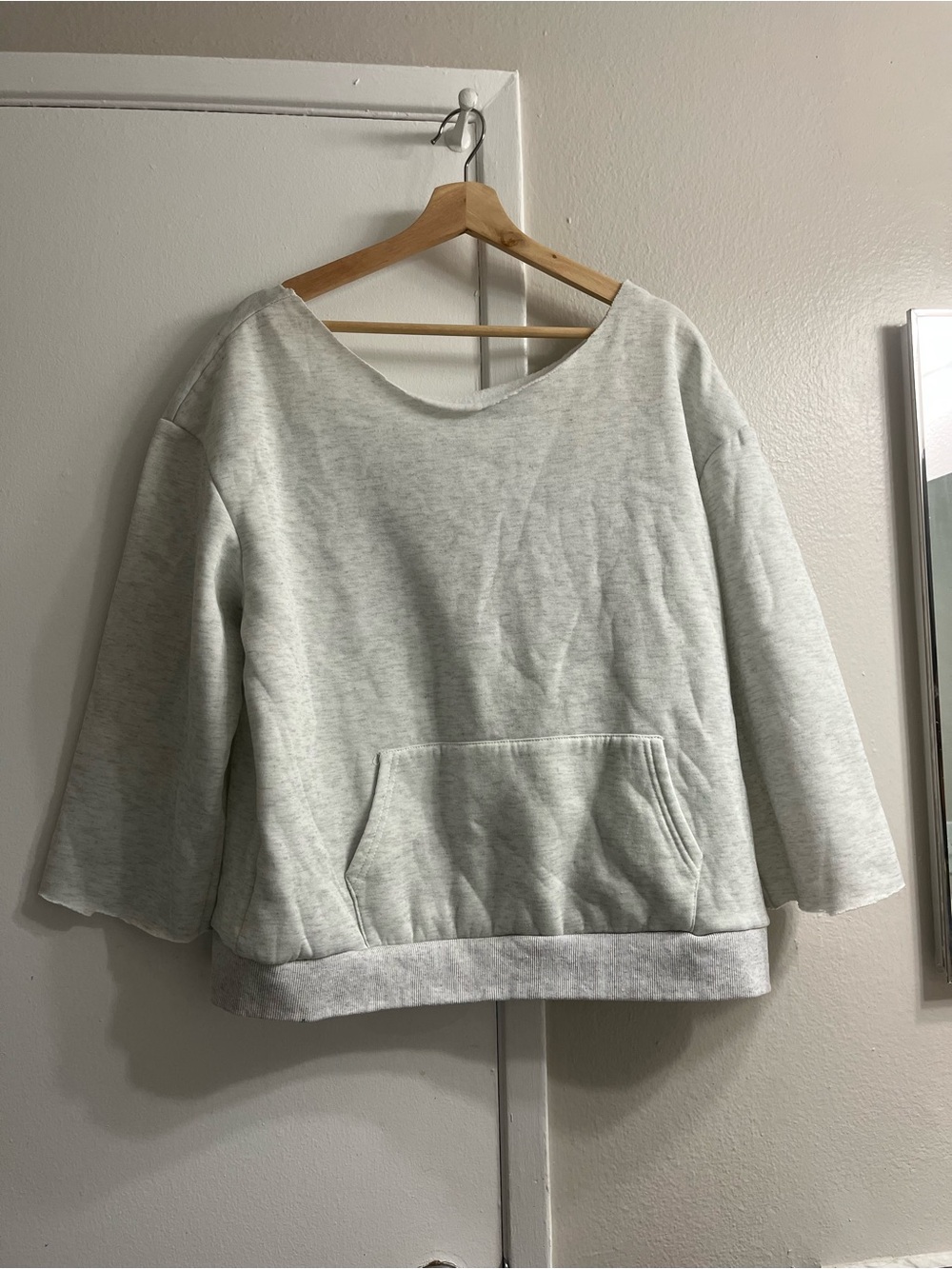 Light Gray Women's Pullover Sweatshirt with Front Pocket